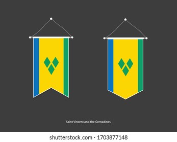 Saint Vincent and the Grenadines flag in various shape, Soccer Flag Pennant Vector ,Vector illustration.