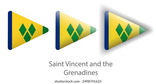 Saint Vincent and the Grenadines flag vector icons set in the shape of rounded triangle