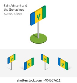 Saint Vincent and the Grenadines flag, vector set of isometric flat icons, 3D style, different views. Editable design elements for banner, website, presentation, infographic, map, collage. Eps 10