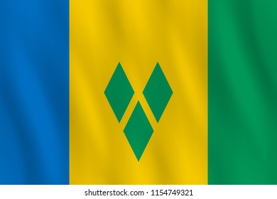 Saint Vincent and the Grenadines flag with waving effect, official proportion.