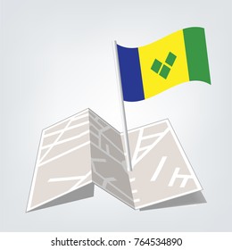 Saint Vincent and the Grenadines flag waving isolated vector illustration,flag map and check in