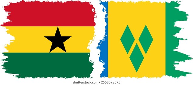 Saint Vincent and the Grenadines and Ghana grunge flags connection, vector