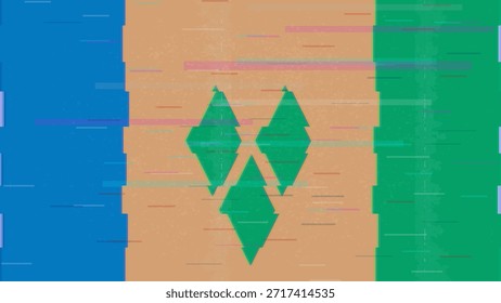 Vector Video de bandera de falla de San Vicente y las Granadinas, distorsión dividida RGB, ilustración de marco abstracto digital