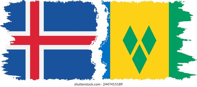 Saint Vincent and the Grenadines and Iceland grunge flags connection, vector