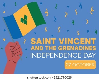 Día de la independencia de San Vicente y las Granadinas 27 de octubre, bandera de San Vicente y las Granadinas en mano. Tarjeta de felicitación, cartel, Plantilla de Anuncio