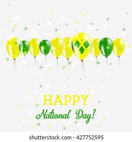 Saint Vincent And The Grenadines Independence Day Sparkling Patriotic Poster. Happy Independence Day Card with Saint Vincent And The Grenadines Flags, Confetti, Stars, Bokeh and Glitter.