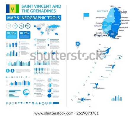 Saint Vincent and the Grenadines Infographic Map with Data Visualization Elements - Vector Map of Saint Vincent and the Grenadines