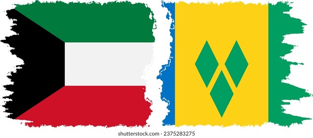 Saint Vincent and the Grenadines and Kuwait grunge flags connection, vector