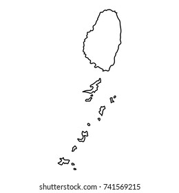 Saint Vincent and Grenadines map of black contour curves of vector illustration