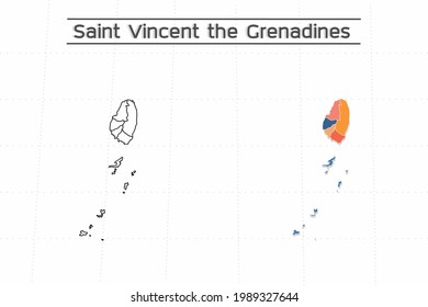 Saint Vincent and the Grenadines map city vector divided by colorful outline simplicity style. Have 2 versions, black thin line version and colorful version. Both map were on the white background.