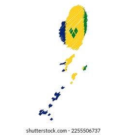 Saint Vincent and the Grenadines map color hand drawn sketch. Vector concept illustration flag, scribble map. Country map for infographic, brochures and presentations isolated on white background.