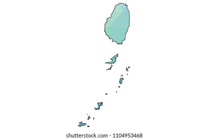 Saint Vincent and the Grenadines map - Colorful Polygonal map of Saint Vincent and the Grenadines rumpled triangular low poly style gradient graphic background , Vector illustration eps 10.