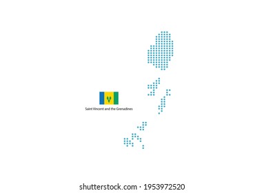 Saint Vincent and the Grenadines map design blue circle, white background with Saint Vincent and the Grenadines flag.