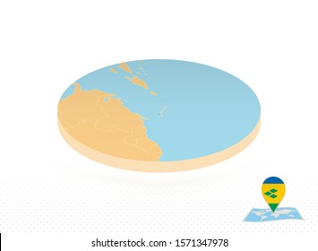 Saint Vincent and the Grenadines map designed in isometric style, orange circle map of Saint Vincent and the Grenadines for web, infographic and more.