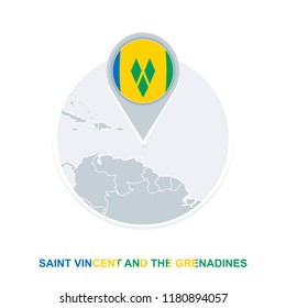 Saint Vincent and the Grenadines map and flag, vector map icon with highlighted Saint Vincent and the Grenadines