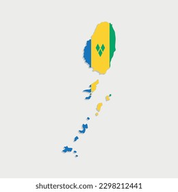 saint vincent and the grenadines map with flag on gray background