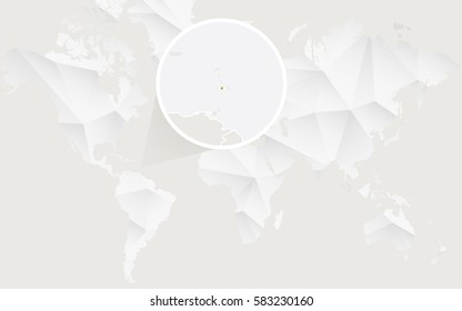 Saint Vincent and the Grenadines map with flag in contour on white polygonal World Map. Vector Illustration.