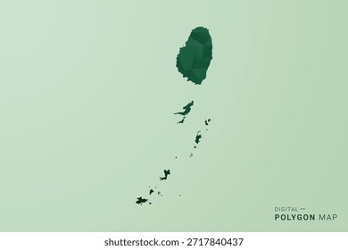 Saint Vincent und die Grenadinen Karte - grüne Polygon Stil Vektorgrafik, Low Poly Geometrisches Design mit sauberer Silhouette auf weichgrünem Hintergrund.