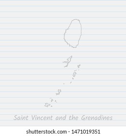 Saint Vincent and the Grenadines map hand drawn gray outline on notebook background. Vector Illustration EPS10.