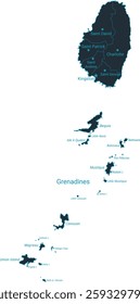 Saint Vincent and the Grenadines map high detailed with administrative divide by state, capital cities names, outline simplicity style. Vector illustration EPS10.