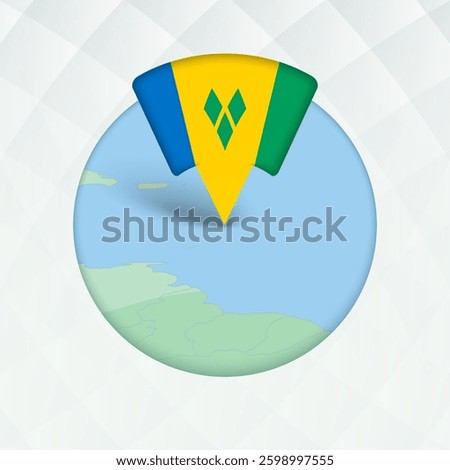 Saint Vincent and the Grenadines Map Highlighted with Flag Marker. Flag Pointer on Geographic Map.