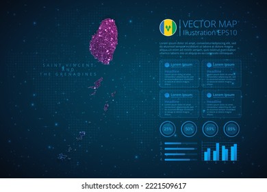Saint Vincent and the Grenadines map infographics template for diagram, graph, presentation and chart with abstract geometric mesh polygonal light concept on blue background. Vector EPS10.