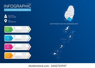 Saint Vincent and the Grenadines map with location pointer marks. High detailed country map with division, cities and capital infographic template. Vector illustration EPS10