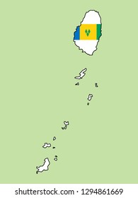 Saint Vincent and Grenadines map with national flag 