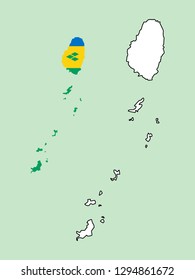 Saint Vincent and Grenadines map with national flag 