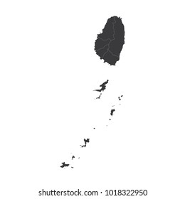 Saint Vincent and the Grenadines map on white background vector, Saint Vincent and the Grenadines Map Outline Shape Black on White Vector Illustration.