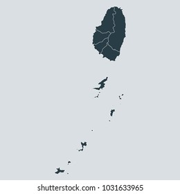 Saint Vincent and the Grenadines map on gray background vector, Saint Vincent and the Grenadines Map Outline Shape Gray on White Vector Illustration,