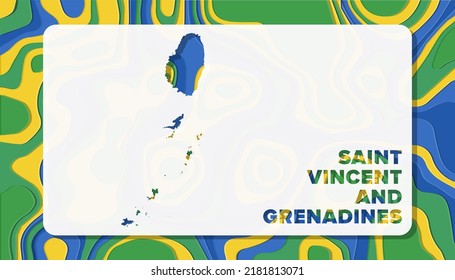 Saint Vincent and Grenadines Map with Paper Cut Waves Background Shape perfect for Greeting Card, Desktop Wallpaper, and Banner
