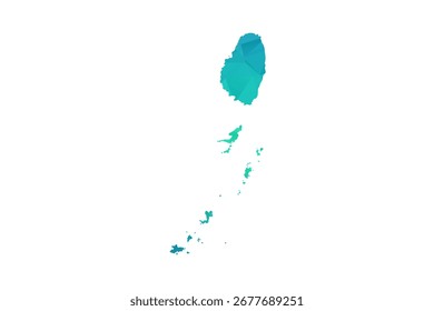 Saint Vincent and the Grenadines Map - Polygon Style Vector Illustration in Green and Blue Gradient, Low Poly Geometric Design, Isolated on White Background, Perfect for Infographics and Learning Use.