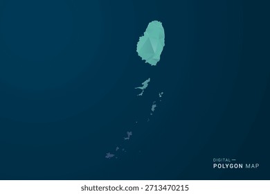 Saint Vincent and the Grenadines Map - Polygon Style Vector Illustration with Teal Blue Gradient, Low Poly Geometric Design, Digital and Technology Inspired, Clean Silhouette on Dark Background.