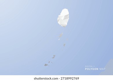 Mapa de San Vicente y las Granadinas - Ilustración vectorial de estilo polígono en tonos grises, blancos y azules, diseño geométrico de baja poli, silueta mínima, adecuada para infografía y diseño moderno.