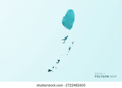 Mapa de San Vicente y las Granadinas - Ilustración vectorial de estilo polígono en diseño geométrico azul-verde verde azulado de baja poli, silueta minimalista moderna.