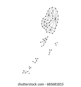 Saint Vincent and Grenadines map of polygonal mosaic lines network, rays and dots vector illustration.