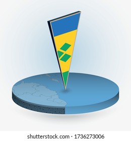 Saint Vincent and the Grenadines map in round isometric style with triangular 3D flag of Saint Vincent and the Grenadines, vector map in blue color. 