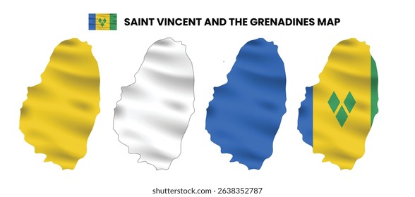 saint vincent and the grenadines map in various style frames, icons, black color, borders, flag colors. Vector illustration