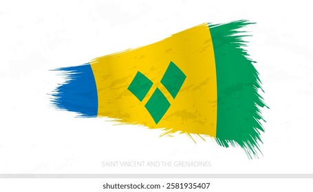 Saint Vincent and the Grenadines National Flag with Textured Brush Strokes. Artistic Brush Stroke Design.