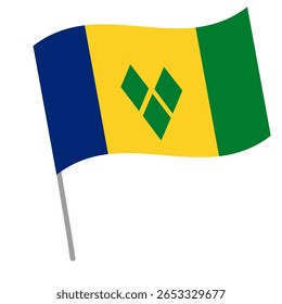 Saint vincent and the grenadines national flag flutters with flagpole