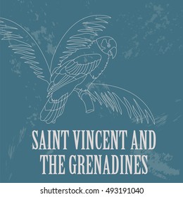 Saint Vincent and the Grenadines national symbols. Amazona guildingii parrot. Retro styled image. Vector illustration