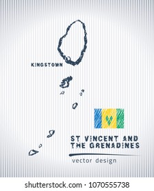 Saint Vincent and the Grenadines national vector drawing map on white background