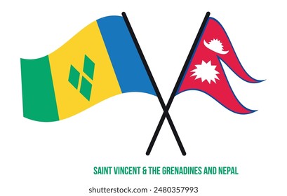 St. Vincent die Grenadinen und Nepal Flaggen überquert und winkt flach Stil. Offizielles Verhältnis.