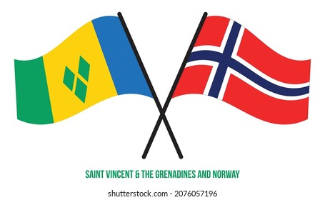 Saint Vincent  the Grenadines and Norway Flags Crossed And Waving Flat Style. Official Proportion.