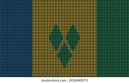 Bandera oficial de San Vicente y las Granadinas con textura grunge en estilo punto mosaico. Ilustración de píxel abstracto de la bandera nacional con efecto de semitono para el fondo de pantalla. 