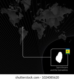 Saint Vincent and the Grenadines on black World Map. 