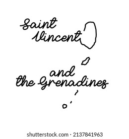 Saint Vincent and the Grenadines outline map with the handwritten country name. Continuous line drawing of patriotic home sign. A love for a small homeland. T-shirt print idea. Vector illustration.