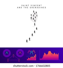 Saint Vincent and the Grenadines people map. Detailed vector silhouette. Mixed crowd of men and women icons. Population infographic elements. Vector illustration isolated on white.