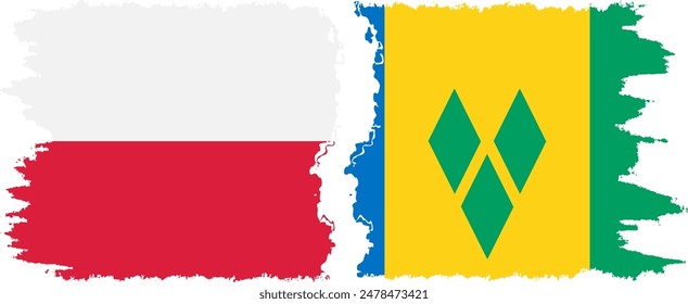 Saint Vincent and the Grenadines and Poland grunge flags connection, vector